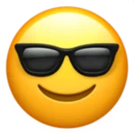 Emoji de cara sonriente con gafas de sol, expresando confianza y estilo.