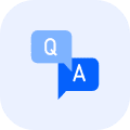 Ícono de preguntas y respuestas con dos burbujas de diálogo, una con la letra 'Q' y otra con la letra 'A'.